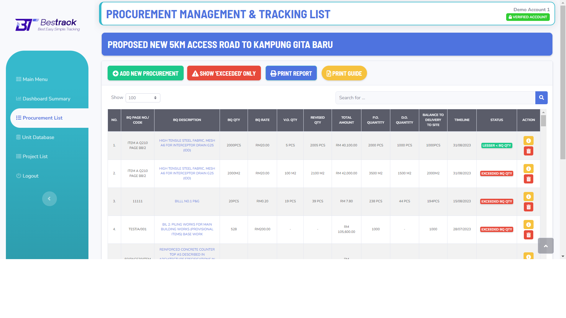 8- Procurement Management _ Tracking List
